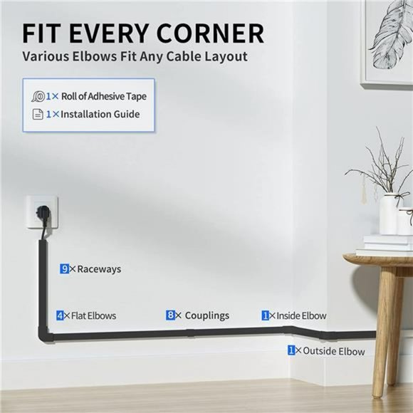 142in Cord Cover, Paintable Wire Channel - 9X L15.7in, W0.59in, H0.4in, Black - Picture 2 of 7